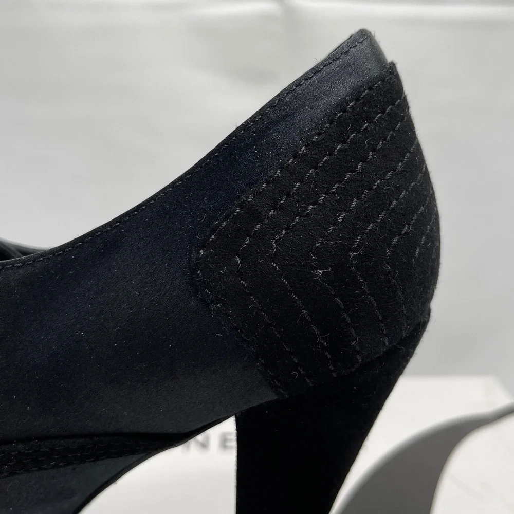 NINE WEST Tenant Black Satin High Heel Lace-up Shootie Size 8.5M NIB